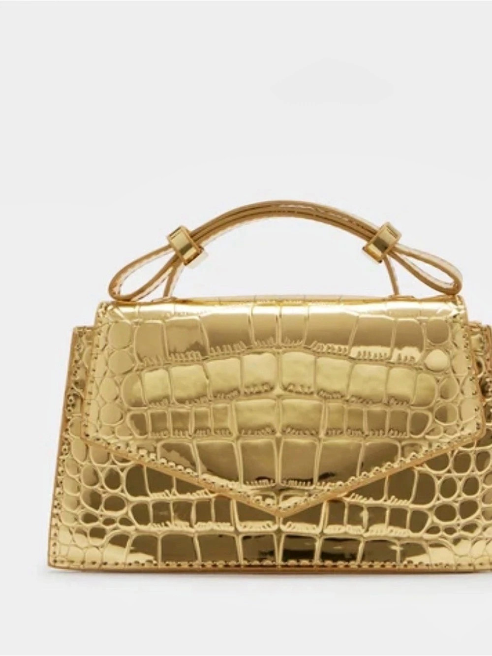 PrettyLittleThing Croc PU Hard Clutch Bag Gold Like New